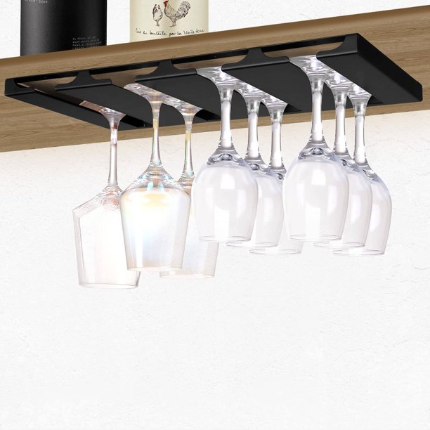 Hanging Wine Glasses Rack Under Stemware Storage Hanger with 4