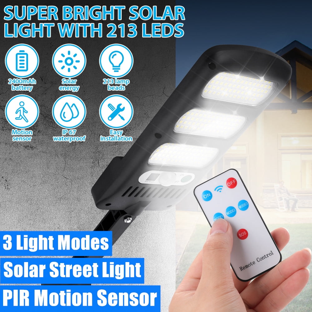 Outdoor Solar Street Wall Light Sensor PIR Motion Power LED Lamp Remote Control 