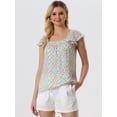thumbnail image 3 of Blusa En Capas Manga Corta De Volantes De Gasa Con Cuello Cuadrado Para Mujer Flores Moradas XS, 3 of 6