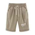 thumbnail image 4 of Dazajoo Women's Bermuda Shorts Knee Length Cotton Linen Solid Color Pants with Pockets 2026 Summer Trendy Printed Elastic Waist Comfy Loose Fit Shorts,Khaki,M, 4 of 4
