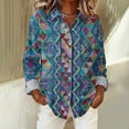 thumbnail image 5 of IMENGL Women's Print Shirt Fashion Button Up Shirt Casual Top Long Sleeved Shirt Blue XXXL, 5 of 7