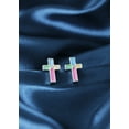 thumbnail image 4 of Stylishly Elegant Multi Colored Shell Inlaid Sterling Silver Cross Earrings, 4 of 8