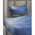thumbnail image 2 of Ambesonne Forest Fitted & Top Sheet Set with Sham, Mountain Village Ukraine, Green Blue, 2 of 4