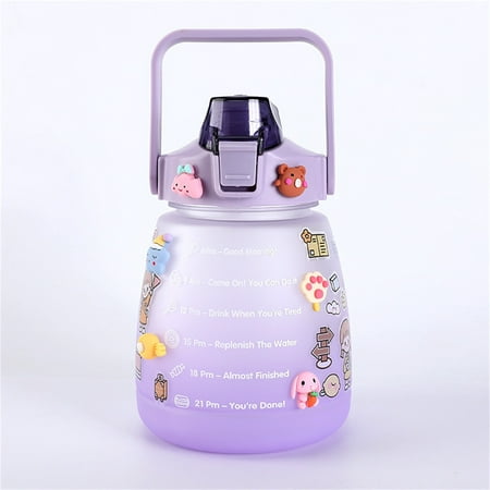 

STEADY 1300ml Sports Water Bottle Summer Portable Large Capacity Water Bottle For Kids And Adults With Straw Cute Pot Belly Cup - Purple