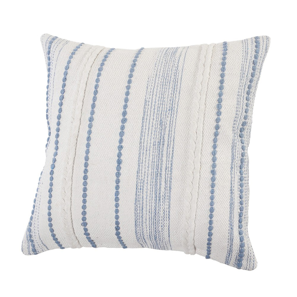 Harlow Hill Davina White/Blue Striped Cotton Adult Decorative Throw Pillow Cover