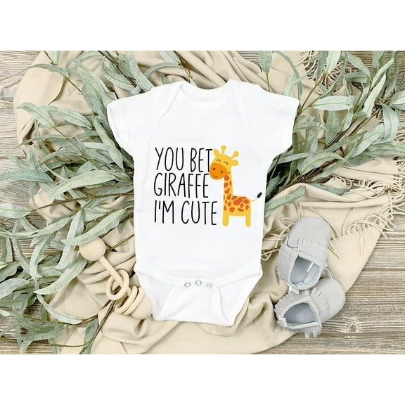 You Bet Giraffe I'M Cute Baby Onesie, Funny Animal Onesie, Cute Baby Onesies, Giraffe Baby Clothes, Giraffe Bodysuit, New Baby Gifts Cool Baby Clothing, Cute Baby Onesie, BABY BODYSUIT LAT 4424