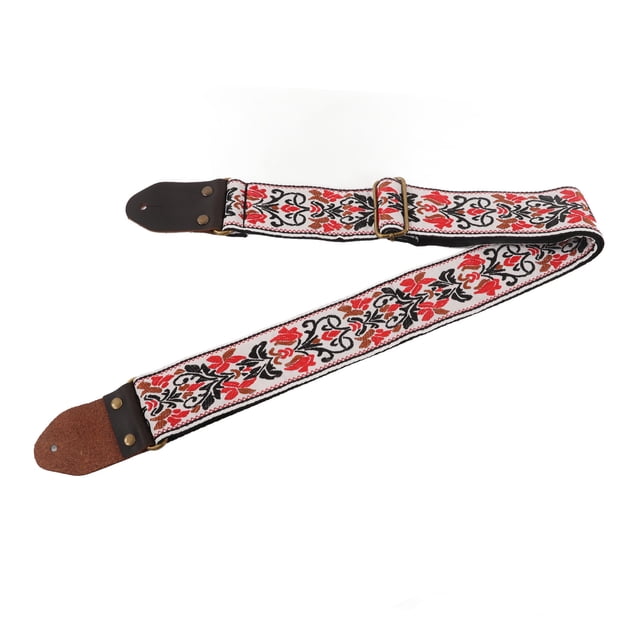 Guitar Guitar Strap Leather Head For Acoustic Electric Embroidered Vintage Floral Pattern