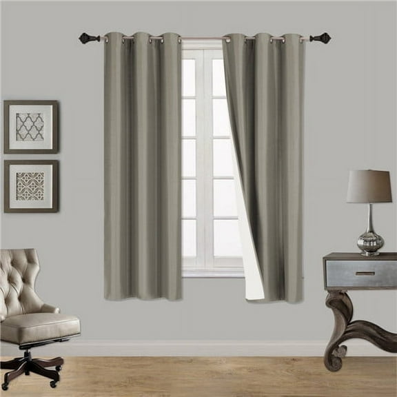 1 SET SSS SILVER Blackout Room Darkening Window Curtain Treatment Set, Two (2) Printed Grommet Panels 37"W X 63"L Each