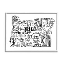 Stupell Industries Oregon State Cities Map Graphic Art White Framed Art Print Wall Art, Design by The Saturday Evening Post