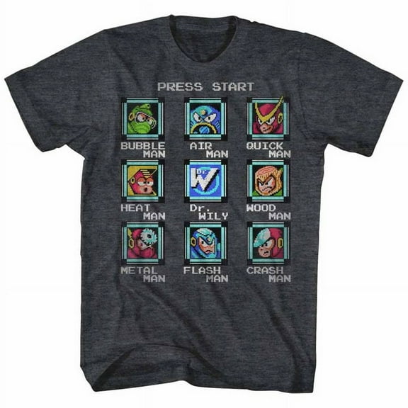 Mega Man Stage Select Black Heather Adult T-Shirt 3Xlt