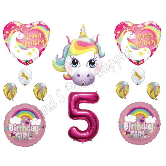 5th RAINBOW UNICORN Happy Birthday Party Balloons Decoration Pink Purple Girl