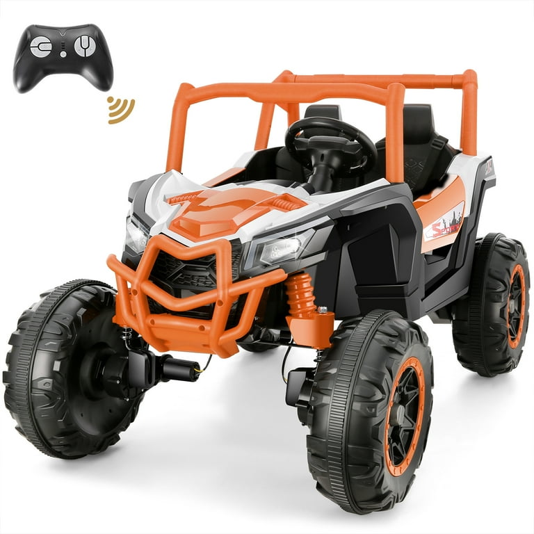 Funcid 24V 4WD 2 Seater Kids Ride On Car with Remote Off Road UTV Bluetooth LED Orange Walmart