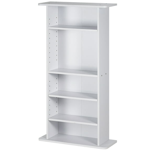 SKYSHALO Media Organizer Cabinet, 5-Tier DVD Rack, Capacity for 240 CDs, Flexible CD Shelving, Safeguards & Sorts Music, Films, Video Games & Collectibles, White