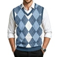 thumbnail image 2 of Dwellite Mens Plaid Sweater Vest Casual Sleeveless Knit Pullover V Neck Business Office Fall Winter Sweaters Light Blue 5XL, 2 of 7