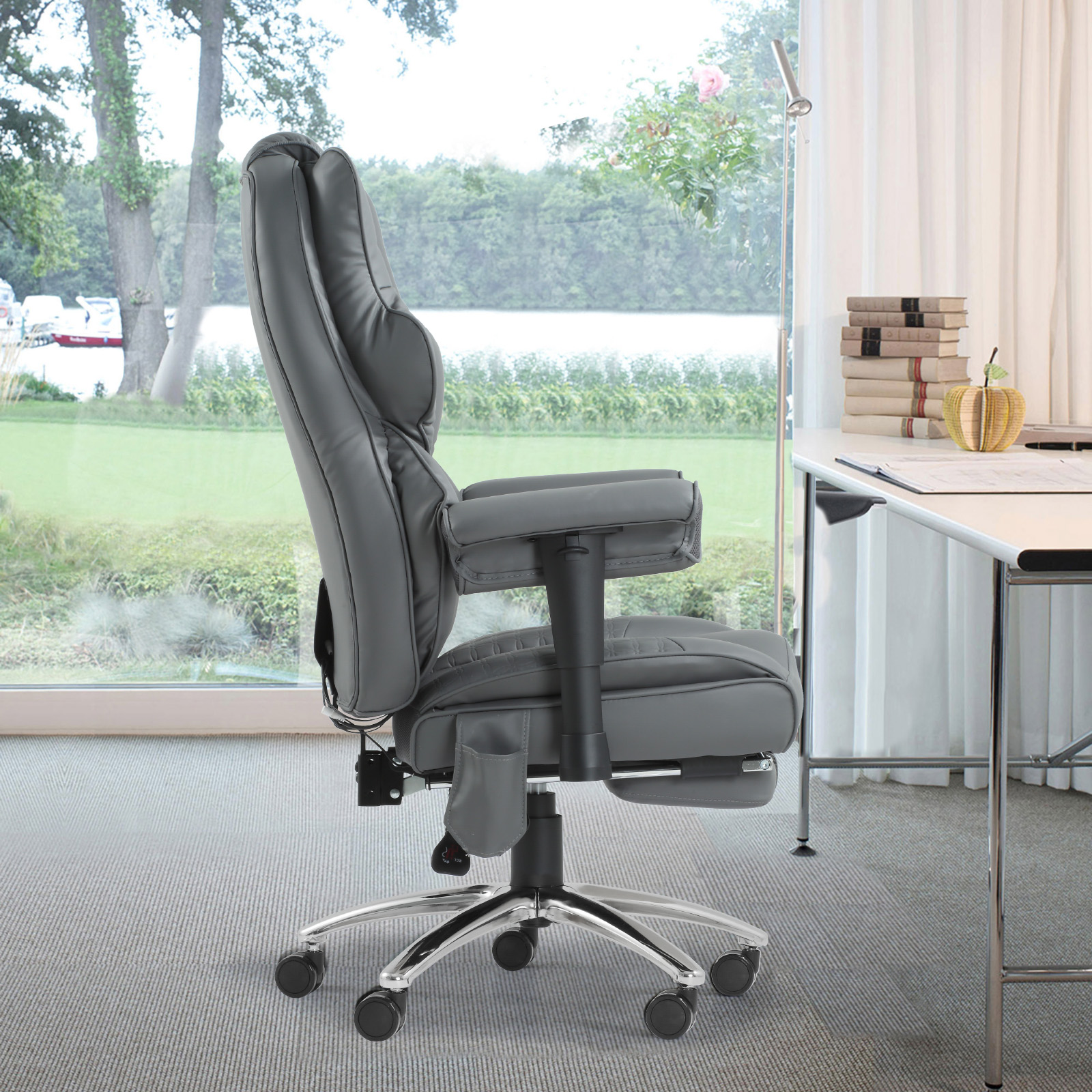 Executive Office Chair With Footrest-6 Point Massage & heated , High Back PU Leather & ergonomic Lumbar Support