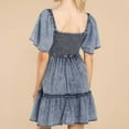 thumbnail image 5 of AXXD 2023 Summer Savings Clearance,High Waist Short Sleeve Elasticity Shirring Loose Dress Denim Short Skirt Summer Skirts For Women Blue 8, 5 of 9