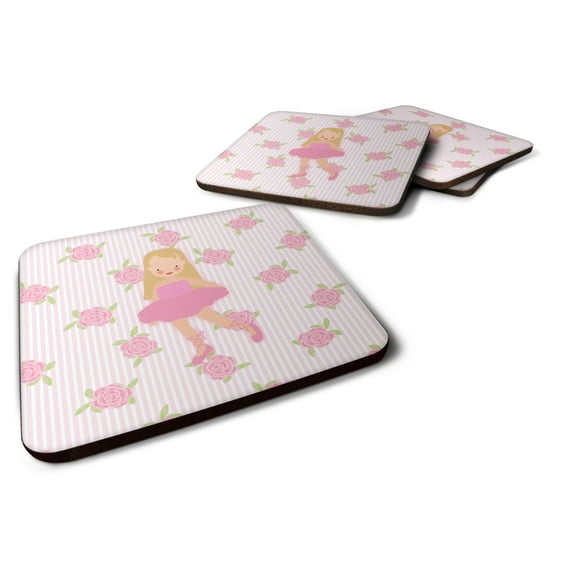 Carolines Treasures BB5185FC Ballerina Long Haired Blonde Foam Coaster Set of 4 3 1/2 x 3 1/2 multicolor