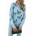 thumbnail image 3 of Women'S Casual Butterfly Print Knitted Pullover Sweaters Long Sleeve Crew Neck Jumper Tops Blue L, 3 of 10