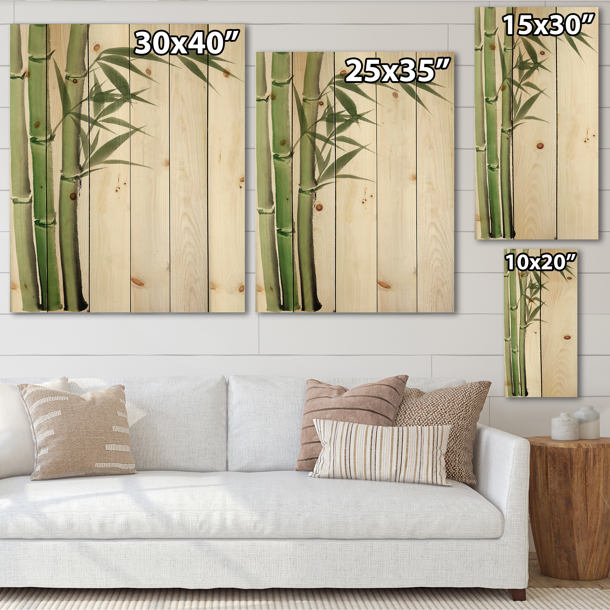 Designart 'Detail of Dark Green Bamboo and Leaves IV' Traditional Print on Natural Pine Wood