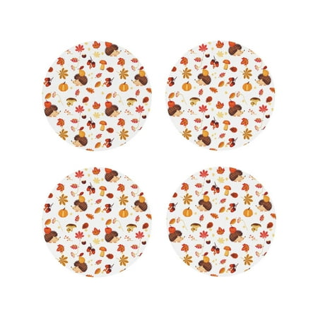 

Tideii Autumn Maple Leaf with Hedgehog for Leather Coasters 4 Pieces Anti-fouling and Anti-scalding Decorative Coasters Suitable for Restaurants Kitchens Coffee Shops-Round Shape