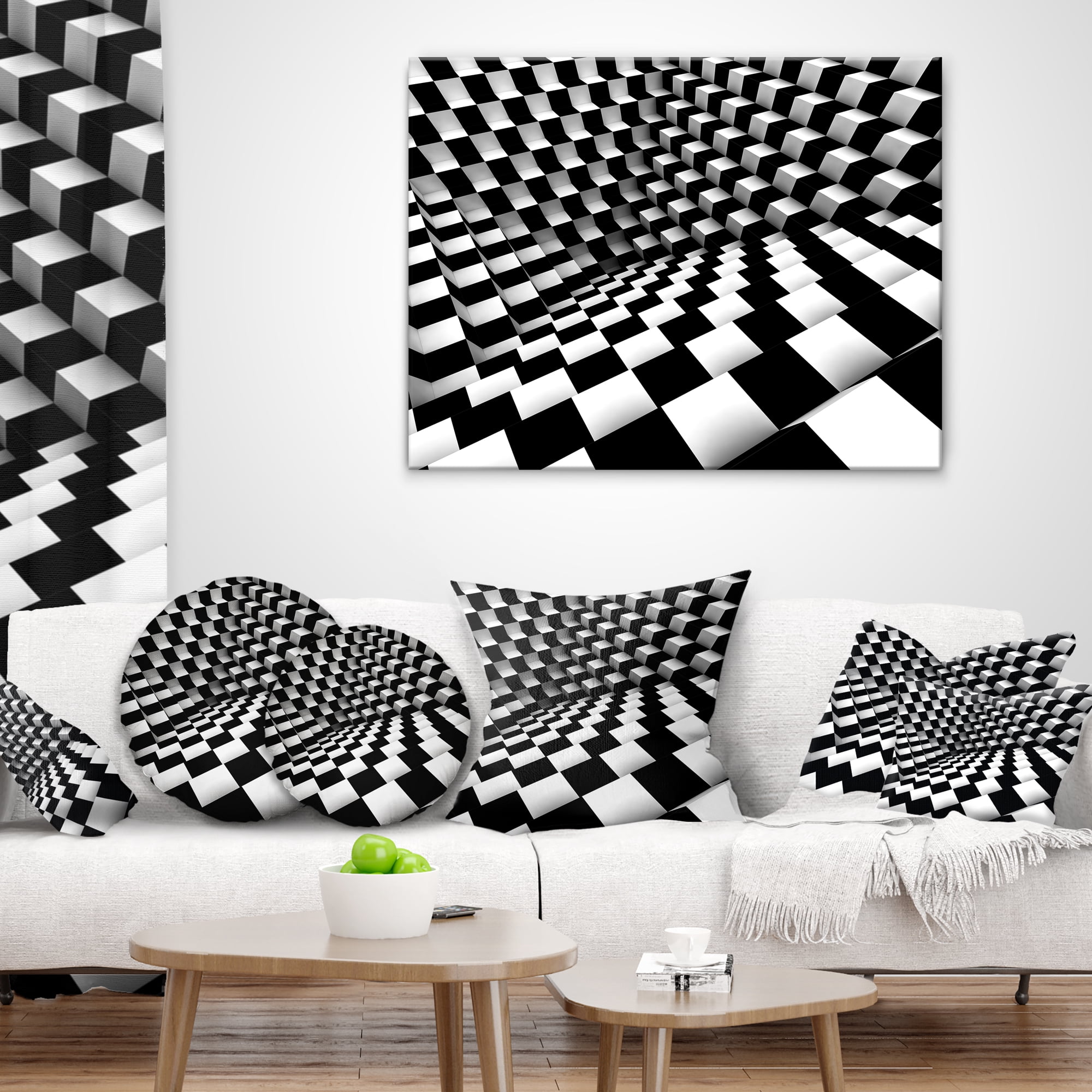 Designart Optical Black and White Pattern - Abstract Throw Pillow - 16x16