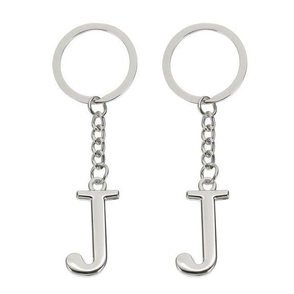 Uxcell Initial Letter Keychain Letter A-Z Keychain Alphabet J Pendant Key Ring for Backpack Purse Bag, Silver 2Pcs