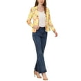 thumbnail image 2 of INSPIRE CHIC Women's Fitted Blazer Notch Lapel Printed Open Front Work Suit Jacket XS Yellow-Floral, 2 of 7