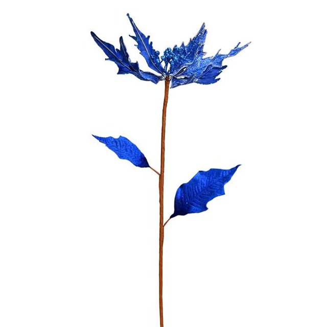 Vickerman RX193502 32 Po. Bleu Glitter Poinsetta Spray - 2 par Sac