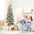 thumbnail image 3 of Patiojoy 7.5FT Pre-lit Snow Flocked Christmas Pine Tree, Hinged Artificial Xmas Tree W/ 300 Remote-controlled Multi-Color Lights, 3 of 10