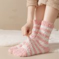 thumbnail image 5 of Womens Fuzzy Crew Socks Fluffy Striped Warm Cozy Winter Socks Soft Plush Thick Casual Lounge Socks (Pink), 5 of 8
