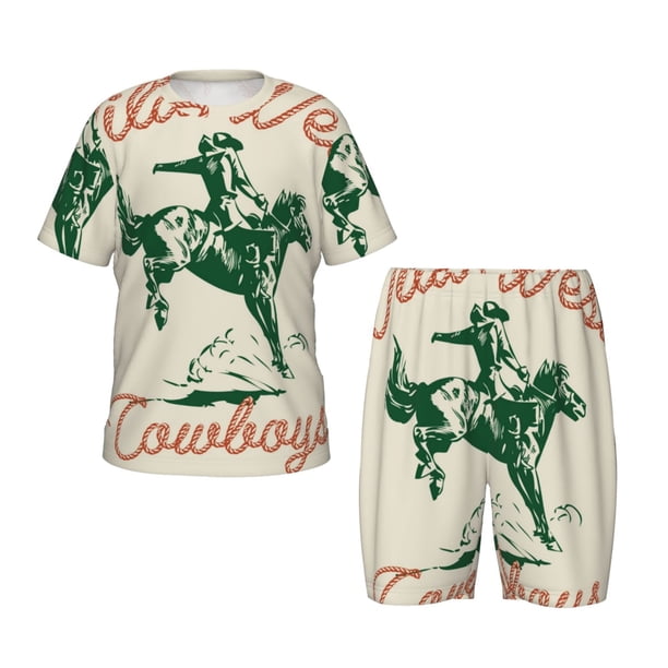 Balery West Cowboys Conjunto de Pijama Infantil de Manga Corta con Estampado – Ropa de Dormir de Algodón Suave-3X-Large