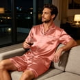 thumbnail image 6 of Resicozy Men Satin Silk Pajamas Sets Short Sleeve Sleepwear Button-Down PJs Sets Two-Pieces Loungewear with Pockets Pink 3XL, 6 of 6