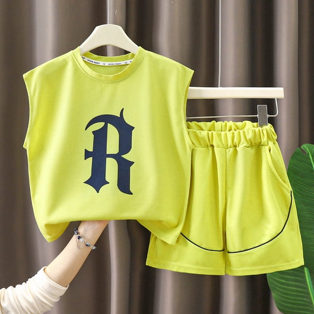 Conjuntos de camisetas sin mangas con cuello redondo, conjunto de ropa de verano para niños y niñas, incluye camiseta sin mangas, ropa deportiva y casual elegante y pantalones con cintura elástica, co