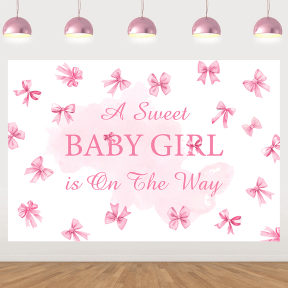 A Sweet Baby Girl is On The Way Backdrop Pink Bow Girls Baby Shower Decoration Baby Shower Bow Theme Girl Background It’s A Girl Party Banner Gender Reveal Photo Booth Props Supplies