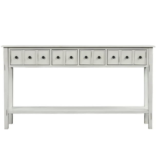 Topcobe Rustic Entryway Console Table, Antique White Console Table With Drawers