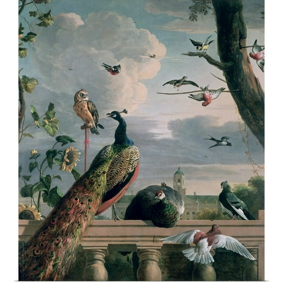 Great BIG Canvas | Rolled Melchior (1636-1695) de Hondecoeter Poster Print entitled Palace of Amsterdam with Exotic Birds