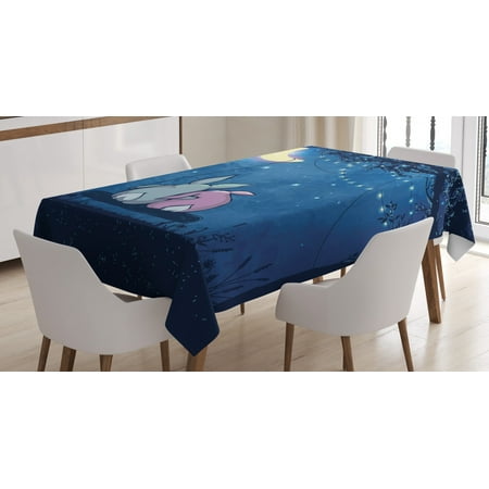 

Half Moon Tablecloth Cute Rabbit Couple under Starry Night Sky Rectangular Table Cover for Dining Room Kitchen 52 X 70 Pale Lilac Cream Pale Blue Grey and Dark Sky Blue by Ambesonne