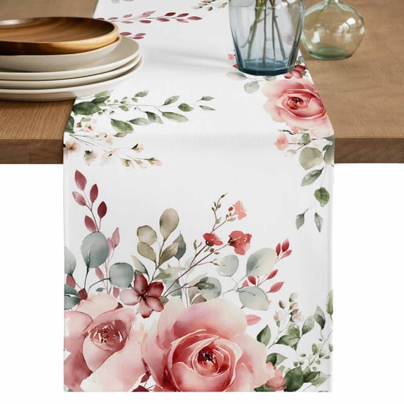 Pink Valentine's Day Table Runner 72 Inches, Romantic Roses Spring Floral Bed Runner Dresser Scarves Tabletop for Indoor Outdoor Parties/Ceremony/Banquet, 14" x 72"