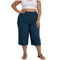 thumbnail image 2 of Aimik Casual Capris Shorts for Women Fashionable Solid Color Elastic Waist Plus Size Short Pants with Pockets, 2 of 6