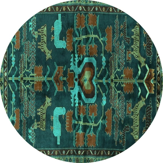 Ahgly Company Indoor Round Animal Turquoise Blue Traditional Area Rugs, 8' Round