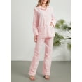thumbnail image 3 of Biezeib Women’s 2 Piece Pajama Set Long Sleeve Plaid Print Button Up Shirt + Feather Hem Pants Set Sleepwear Loungewear, 3 of 6