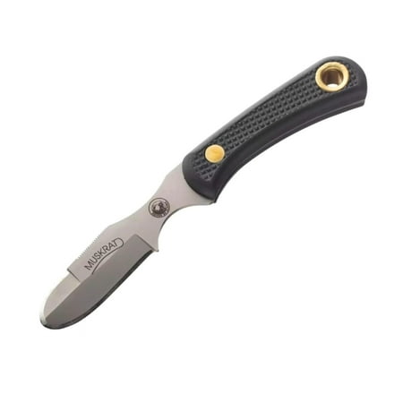 Muskrat Knife Black - Hunting Skinning Fixed Blade with Leather Sheath