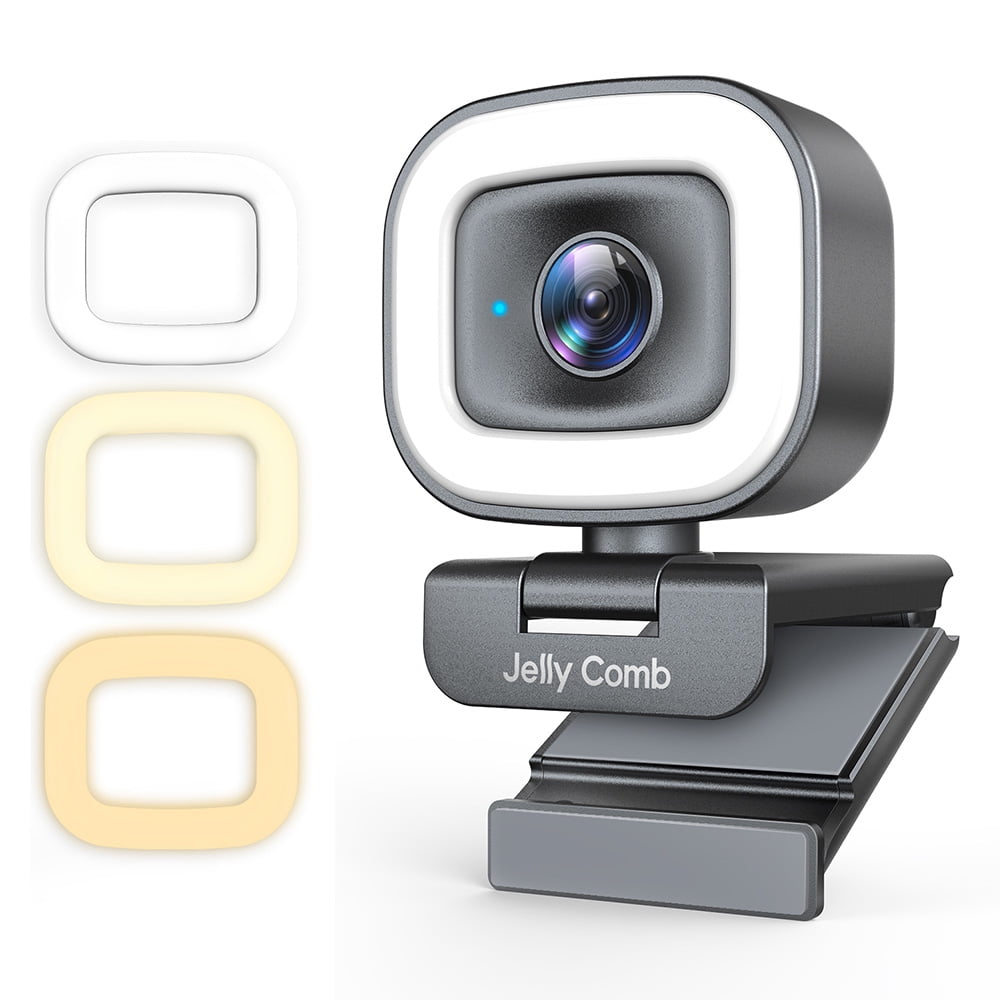 2 Pcs Webcam Streaming 1080P Full HD with Dual Microphone and Ring Light, Jelly Comb USB Web Camera Stream for Windows Laptop Twitch Xbox One Skype