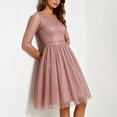 thumbnail image 4 of Karymi Easter Dress Glitter Mesh Cocktail Party Dress, Round Neck 3/4 Sheer Sleeve High Waist A-Line Knee Length Dress, Sparkly Tulle Evening Dress Dresses for Women, 4 of 7