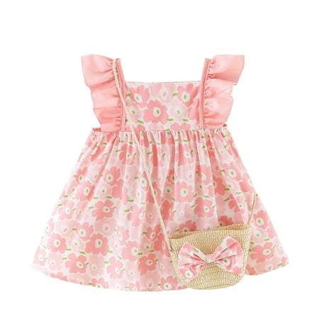

Set Fly Bag 6M-3Y Girls Ruffles Princess Printed Sleeve Baby Dress Floral Girls Dresses