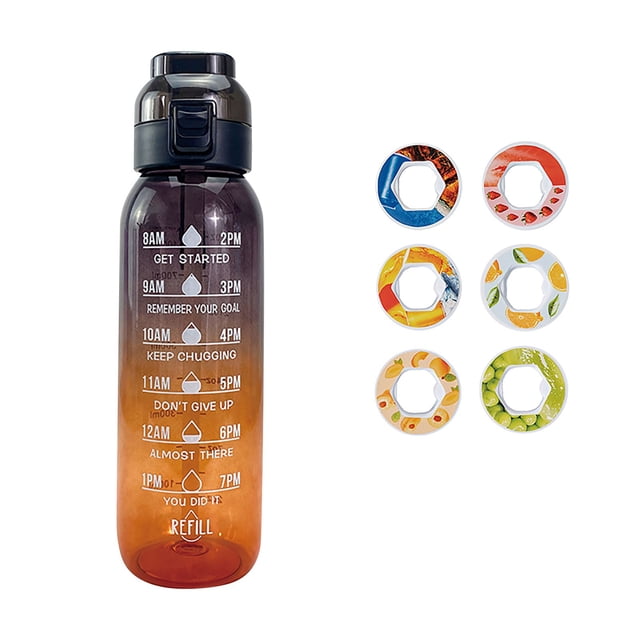 Botella de 1000 ml, juego de botella de agua actualizada con pajita para beber de 6 cápsulas, botella de agua para exteriores