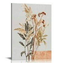 Creowell Wildflower Floral Canvas Wall Art , Beige Botanical Wall Decor, Minimalist Nature Flower Wall Painting, Modern Boho Farmhouse Art Print for Living Room, Bedroom, Office- 16x20 in/12x16 in