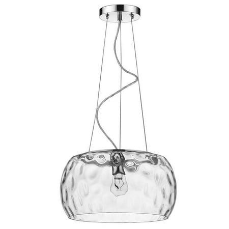 

HomeRoots 398035 8.25 x 16 x 16 in. Mystere 1-Light Polished Chrome Pendant with Dimpled Glass Shade