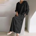 thumbnail image 5 of BiZtdJrK Plus Size Hooded Maxi Dress for Women Drawstring V Neck Long Sleeve Hoodie Sweatshirts Loose Causal Sweatshirt Dresses Black L, 5 of 10