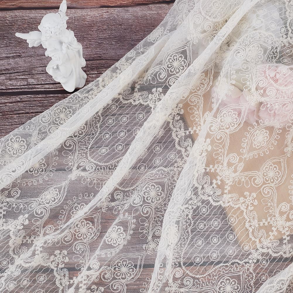 3 Yards Nylon Lace Fabric Clothing Accessories Flower Pattern Black 1740x0.2mm